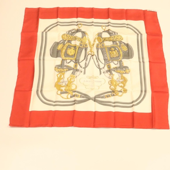 HERMES Carre 90 BRIDES de GALA Scarf 100% Silk Red Auth am1165g - Picture 8 of 9